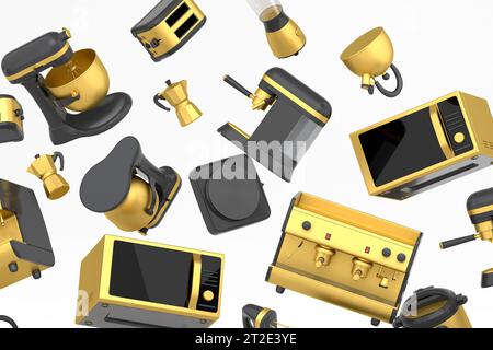 Electric kitchen appliances and utensils for making pastry on white background Stock Photo