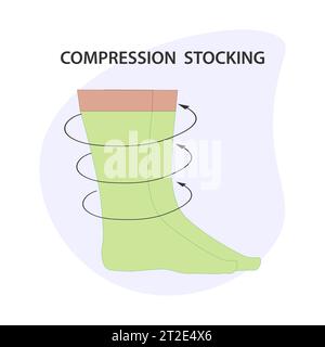 Compression stocking concept. Pressure problems with varicose veins. Special fitness socks for insufficiency venous. Surgery rehabilitation clothes. H Stock Vector