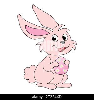 Cute rabbit carftoon holding easter egg. Vector illustration. Stock Vector