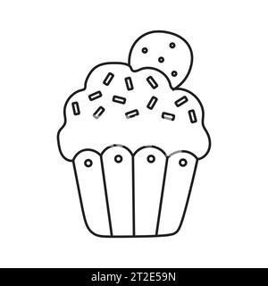 Cupcake in hand drawn doodle style. Yummy desert design. Vector illustration. Stock Vector