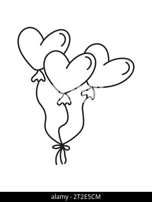 Cute heart shaped balloons. Hand-drawn illustration in doodle style. Perfect for cards, logo, invitations, decorations, birthday designs. Isolated on Stock Vector
