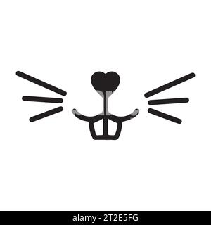 Cute rabbit nose minimalist black on white vector illustration. Cute rabbit icon. Animal nose and teeth logo for veterinarian or pet shop. Domestic an Stock Vector