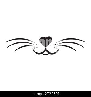 Doodle cat mustache icon isolated on white. Outline hand drawing art line. Sketch logo animal. Vector stock illustration Stock Vector