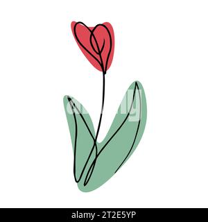 Elegant abstract flower drawn by one line. Tulip. Continuous line drawing minimal art. Floral sketch. For print, poster, banner, logo, tattoo, emblem. Stock Vector