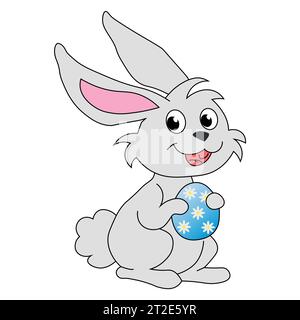 Cute rabbit carftoon holding easter egg. Vector illustration. Stock Vector