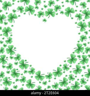 Frame in the shape of a heart with clover leaves. Shamrock. Decorative element for St. Patrick's Day design. Vector illustration Stock Vector