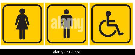 Gender line icon set on yellow backgrounds. Gender icon. Man and Woman icon isolated minimal design. Toilet line icon, outline vector sign, linear sty Stock Vector