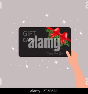 Gift card in hand. Hand Holding Gift Card. Discount coupons. Vector Illustration Stock Vector