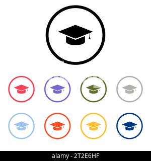 Graduation cap sign icon. Higher education symbol. Round circle buttons with frame. Vector Stock Vector