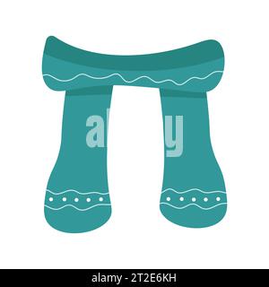 Green knitted scarf with ornament. Winter clothes, outerwear. Vector illustration in cartoon style. Isolated on white background. Stock Vector