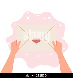 Hands holding envelope with letter. Vector concept illustration in flat cartoon style. Stock Vector