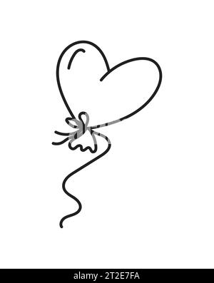 Heart shaped balloon. Hand-drawn illustration in doodle style. Perfect for cards, logo, invitations, decorations, birthday designs. Isolated on white Stock Vector