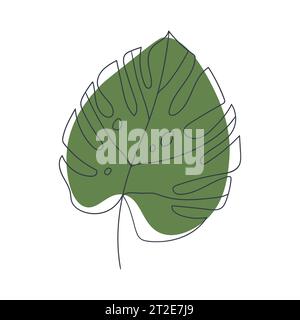 Monstera leaf line art. Contour drawing. abstract tropical leaf isolated on white. Decoration element for design invitation, wedding cards, valentines Stock Vector