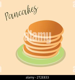 Pancakes  on the green plate.Vector Pancakes Stock Vector
