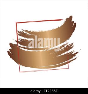 Red Frame with Golden Brush Stroke. Metallic Golden Texture Design Element for Greeting Cards and Labels, Abstract Background. Stock Vector