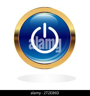 Power sign on blue glossy button. Start power sphere button, ui icon design, on off application symbol Stock Vector