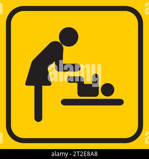 Mother swaddles the baby icon on yellow background. Mother's room sign. Vector illustration Stock Vector