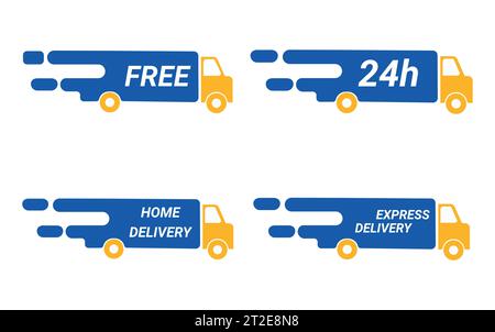 Set of delivery icons. Fast delivery, free delivery, 24 hours, truck. Vector illustration Stock Vector