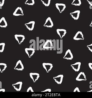 Simple Seamless Vector Pattern with Hand Drawn Irregular Triangles on a Black Background. Freehand Geometric Print Ideal for Fabric, Textile, Wrapping Stock Vector