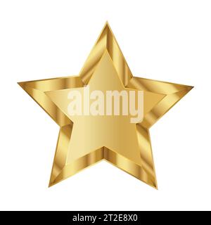 Realistic metallic golden five pointed star icon isolated on white background. Trendy logo design template.Vector illustration Stock Vector
