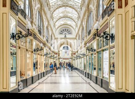 Passage Pommeraye is a covered passage in Nantes, France. Developer, Louis Pommeraye built 3 floors linked with a grand staircase. Completed in 1843. Stock Photo