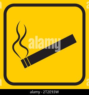 Smoking cigarette line icon on yellow background. Unhealthy, nicotine, smell. Addiction concept. Vector illustration can be used for topics like break Stock Vector