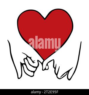 Pinky promise holding fingers hand with red heart concept.Pinky promise vector illustration Stock Vector