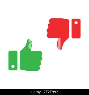 Thumbs up and thumbs down icon. Like and dislike silhouette sign. Disagree with agree symbol. Arm gesture. Isolated on white background. Vector Illust Stock Vector