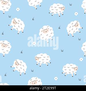 Seamless pattern with cute sleeping sheep. Perfect for kids apparel,fabric, textile, nursery decoration,wrapping paper.Vector Illustration Stock Vector