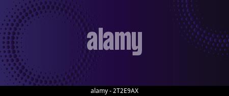 Purple abstract long banner. Business minimal background with halftone circle frame and copy space for text. Social media cover template.Vector illust Stock Vector
