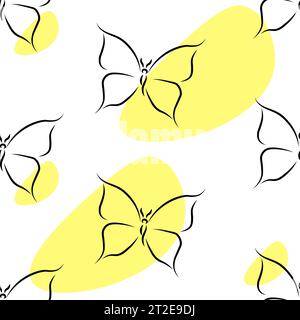 Seamless pattern with  butterfly in a modern abstract minimalist one line style. Vector fashion illustration Stock Vector