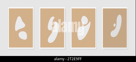 Set of boho minimal wall art. Trendy pictures with abstract organic shapes. Vector illustration Stock Vector