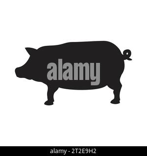 Silhouette of a pig.Black icon logo pig silhouette isolated on white background.Vector illustration Stock Vector