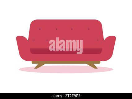 Sofa  red  cartoon illustration vector. Comfortable lounge for interior design isolated on white background. Stock Vector