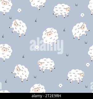 Seamless pattern with cute sleeping sheep. Perfect for kids apparel,fabric, textile, nursery decoration,wrapping paper.Vector Illustration Stock Vector