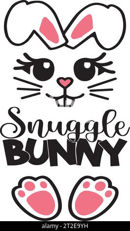 Snuggle Bunny - Cute Easter bunny design, funny hand drawn doodle, cartoon Easter rabbit. Stock Vector