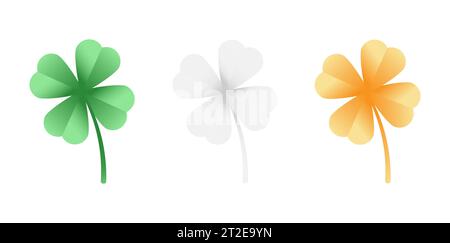 Set of shamrocks in Irish flag colors. Green, white and orange clovers illustration on a white background isolated. Decorative elements for St. Patric Stock Vector
