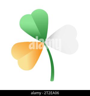Shamrock in Irish flag colors. Single clover illustration on a white background isolated. Decorative element for St. Patrick's Day design. Vector illu Stock Vector