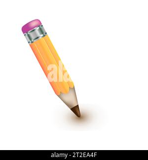 Thick pencil with eraser. Illustration in realistic style.Realistic yellow pencil sharpened with a red rubber band - stock Stock Vector