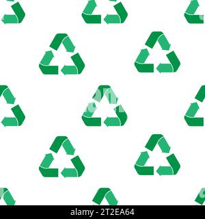 Seamless eco pattern. Three arrows eco recycle. Reuse ornament doodle on white background. Green flat vector wallpaper. Zero waste ecology circle symb Stock Vector