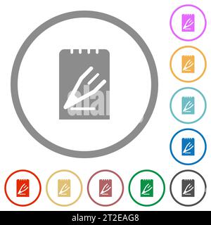 Edit note solid flat color icons in round outlines on white background Stock Vector