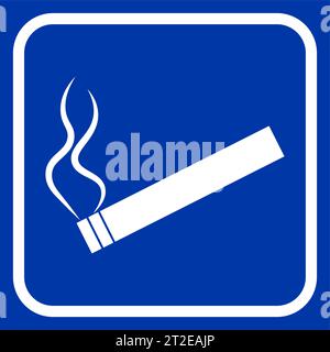 Smoking cigarette line icon on blue background. Unhealthy, nicotine, smell. Addiction concept. Vector illustration can be used for topics like break, Stock Vector