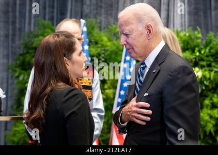 Tel Aviv, Israel. 18th Oct, 2023. U.S President Joe Biden, right, expresses his condolences during a meeting with the families of victims from the Hamas terrorist attacks at the Hotel Kempinski, October 18, 2023 in Tel Aviv, Israel. Credit: Erin Scott/White House Photo/Alamy Live News Stock Photo