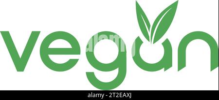 Vegan Text Logo with Green V shaped Leaves on a White Background Stock Vector