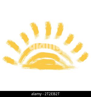 Watercolor sun, rays flat icon closeup silhouette isolated on white background. Art logo design Stock Vector