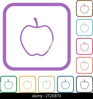 Apple outline simple icons in color rounded square frames on white background Stock Vector