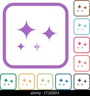 Glare stars solid simple icons in color rounded square frames on white background Stock Vector