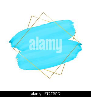 Watercolor brush strokes and square linear golden frame on white background.Vector illustration. Stock Vector