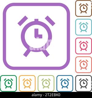 Alarm clock simple icons in color rounded square frames on white background Stock Vector