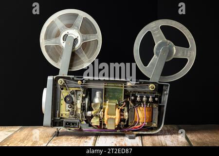 old open super 8mm projector with its internal electronic components Stock Photo